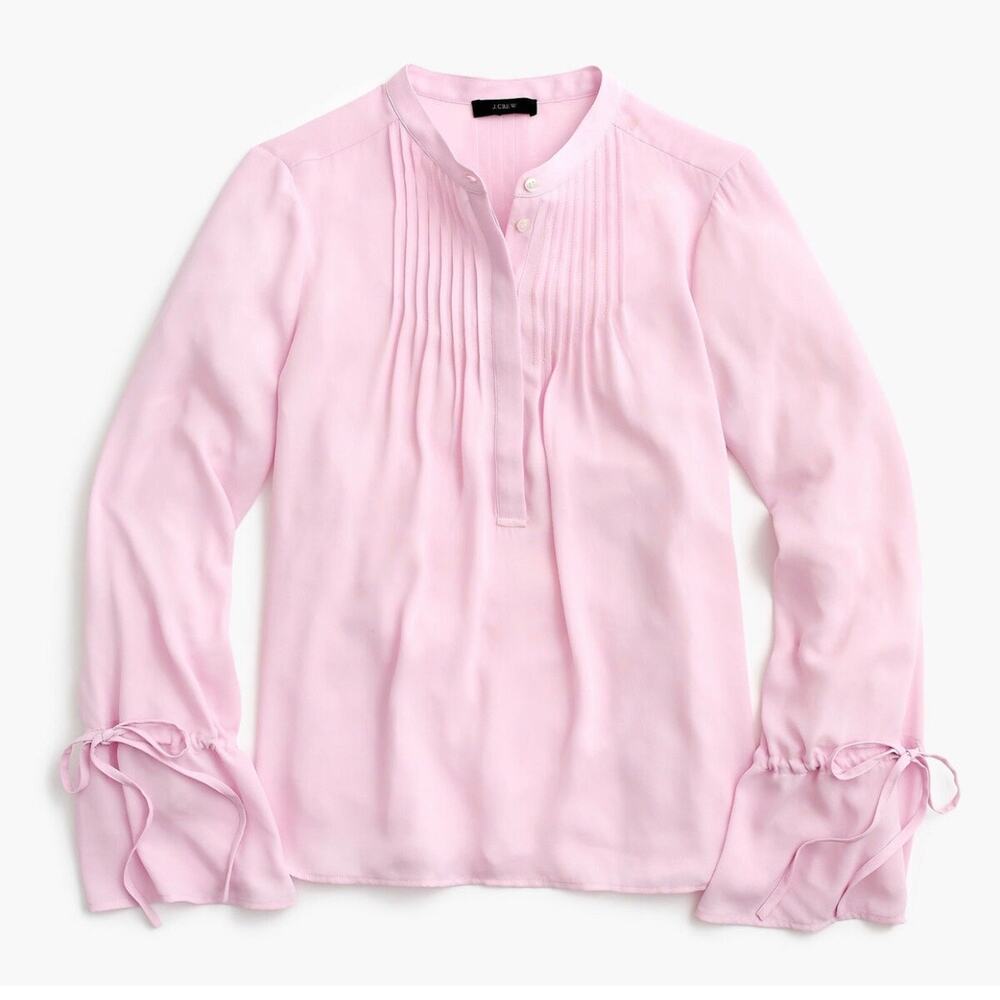 J. Crew Pink Tie Sleeve Pleated Blouse Size Small NWT